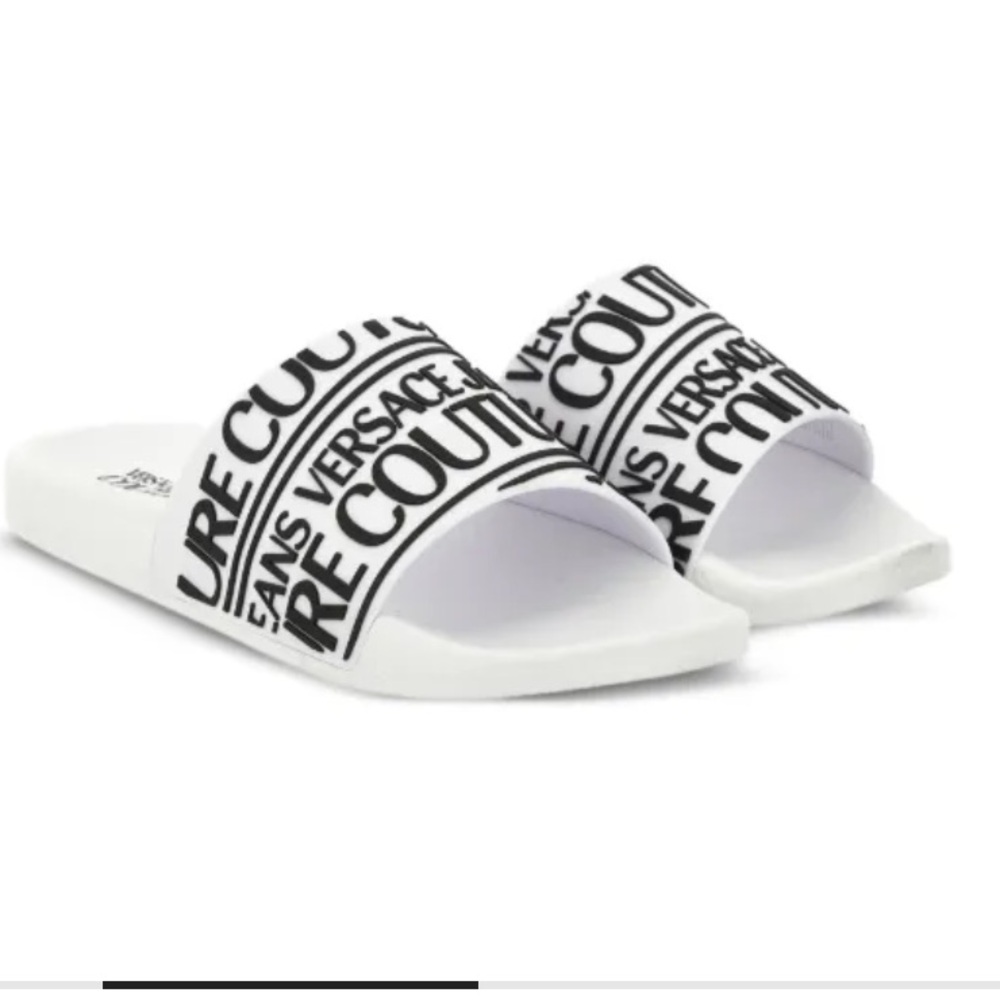 Versace Jeans Couture White Fondo Logo Slide Sandals Sz 39